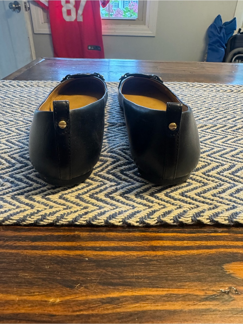 Tory Burch Black Leather Logo Ballet Flats - Picture 6 of 6